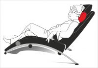 Skizze mit Ledernackenkissen und Relaxsessel